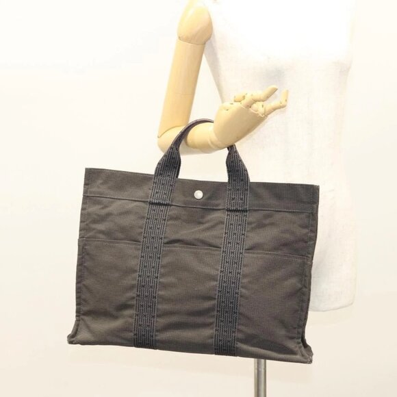 HERMES Her Line MM Hand Bag Canvas Gray Auth 121140 - Picture 15 of 16